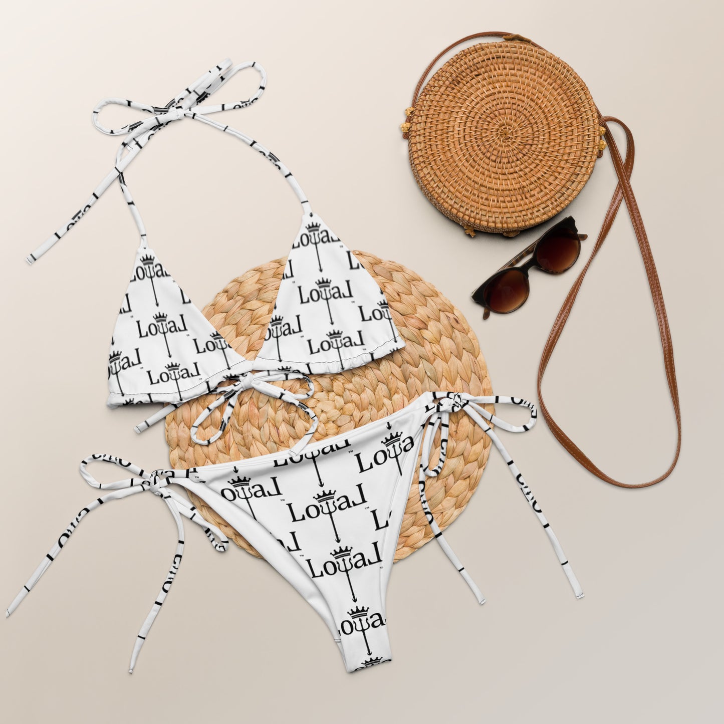 All-over print LoyaL string bikini white