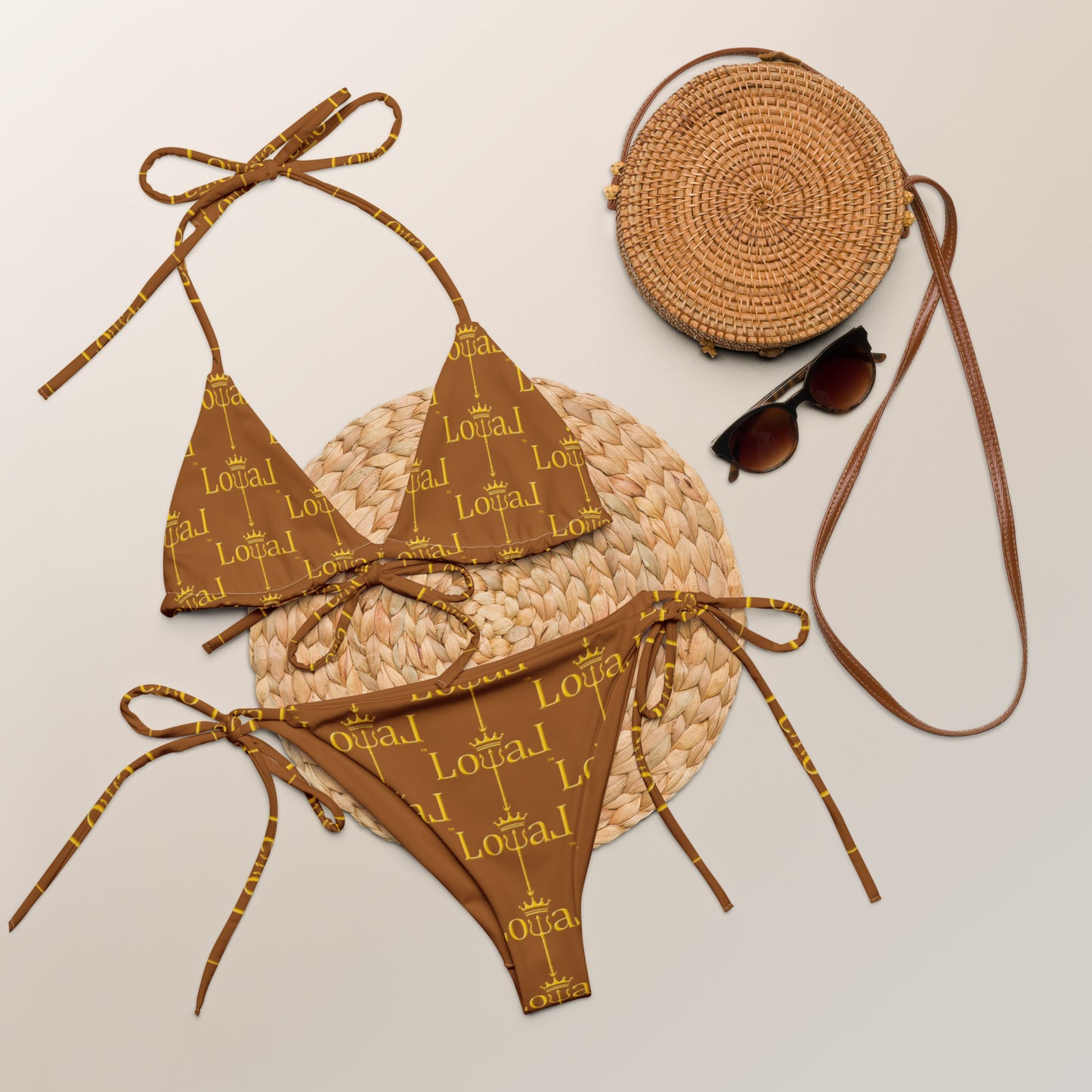 All-Over print LoyaL string bikini brown